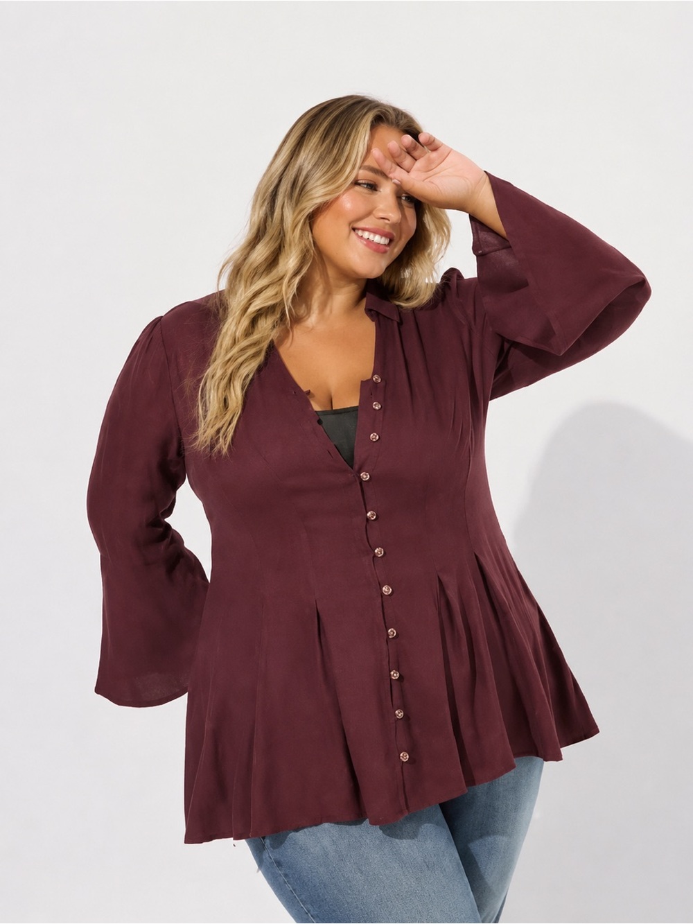 Torrid Fit & Flare Button Front Top Size 3 (3X) Bell Sleeve